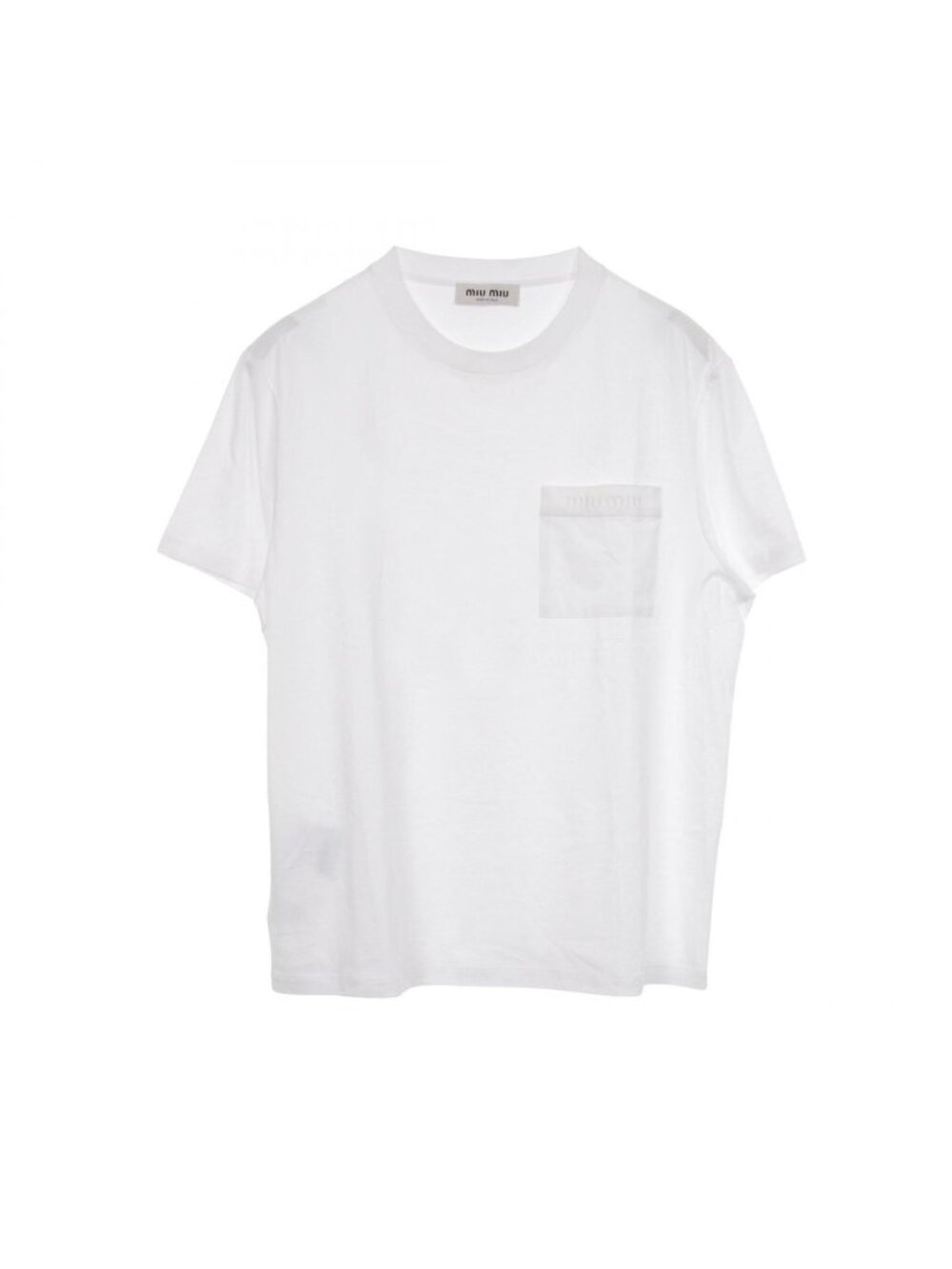 Miu Miu Short Sleeve T-Shirt Logo Embroidery with Pocket Cotton Top